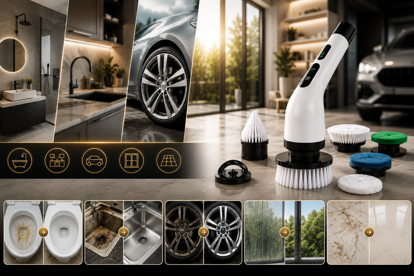 Perie electrică rotativă pentru curățenie 9 în 1